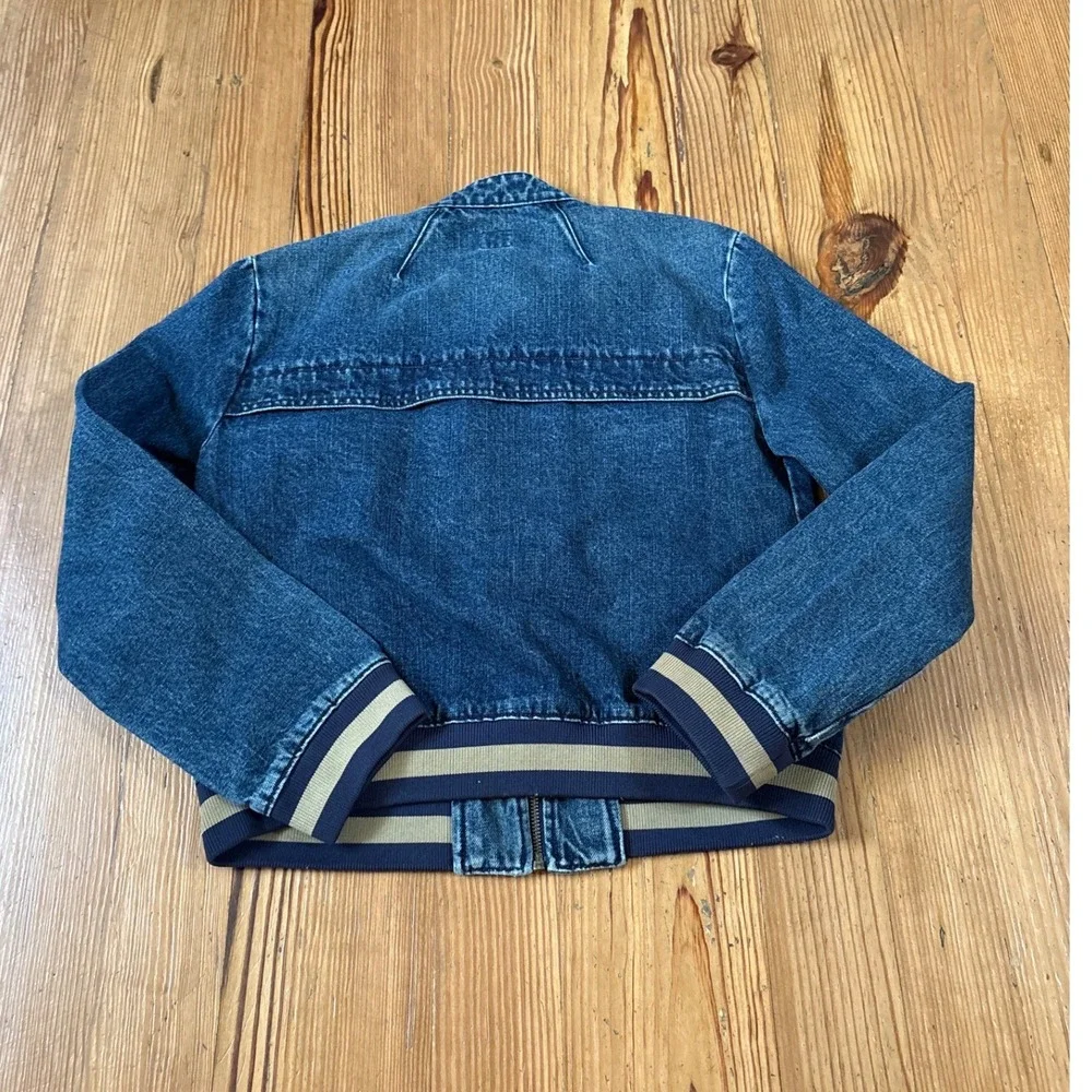 Gap Denim‎ Bomber Jacket Kids Blue Striped Trim Varsity Mock Neck SIZE S